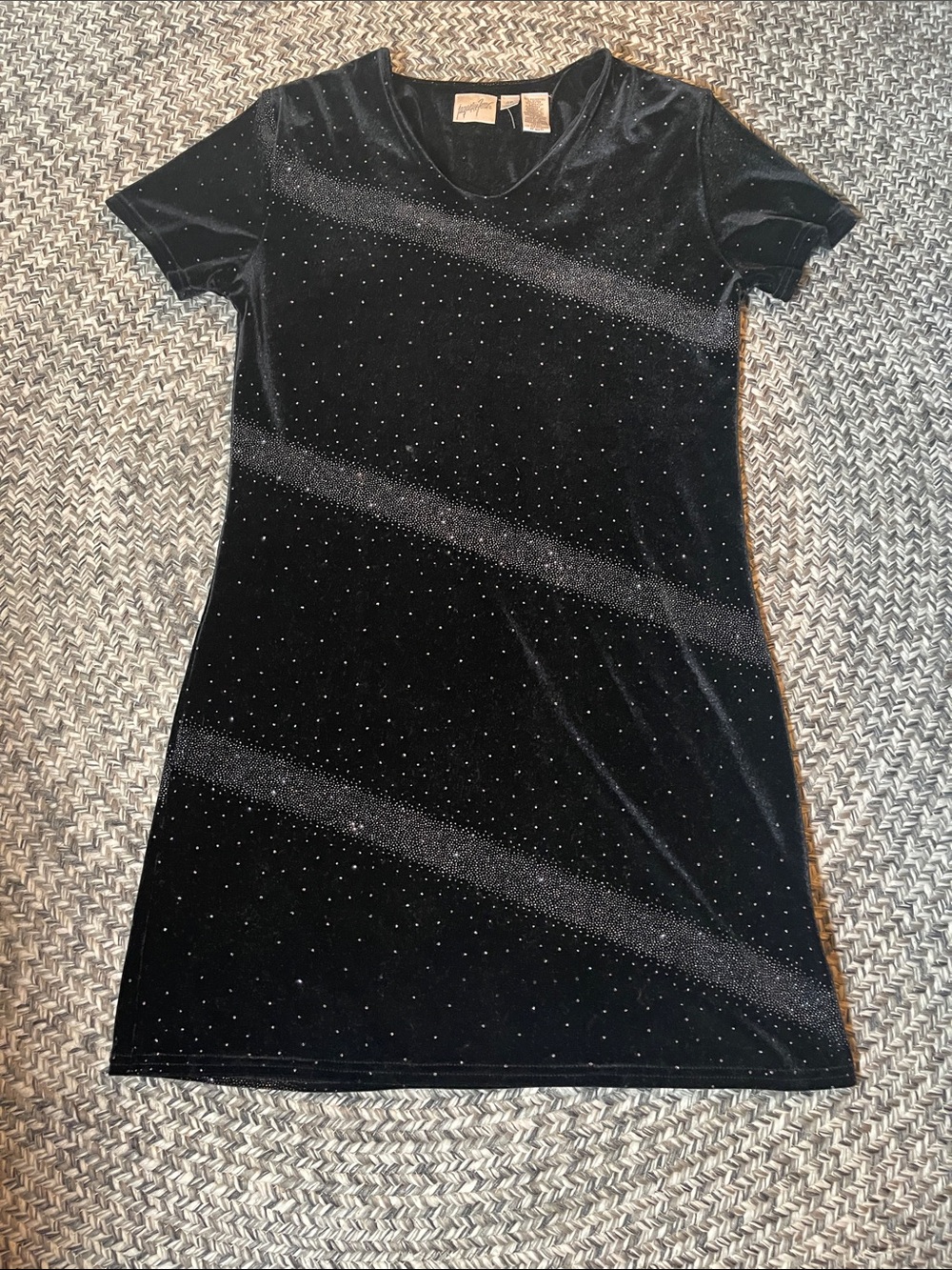 Jacqueline Ferrar Black Velvet Short Sleeve Dress with Rhinestone Dots